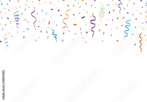 Confetti And Ribbons on white background. Vector