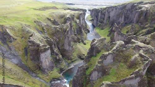 Beautiful Fjadrargljufur Canyon (Kirkjubaejarklaustur, Iceland) - drone shot photo