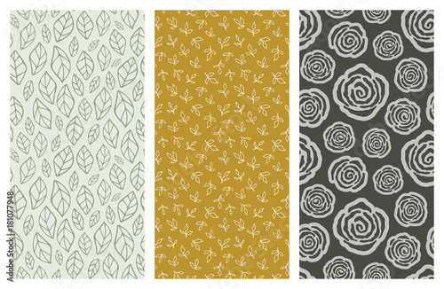 vector seamless patterns with flowers and leaves