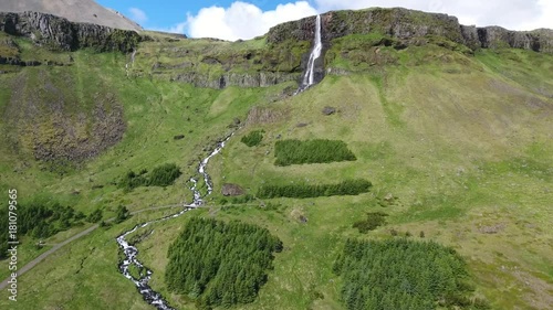 Bjarnarfoss - waterfall on the in Iceland - drone view photo