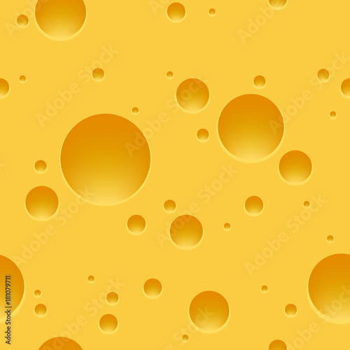 Swiss cheese pattern. Edam or maasdam slice porous yellow square background, vector illustration