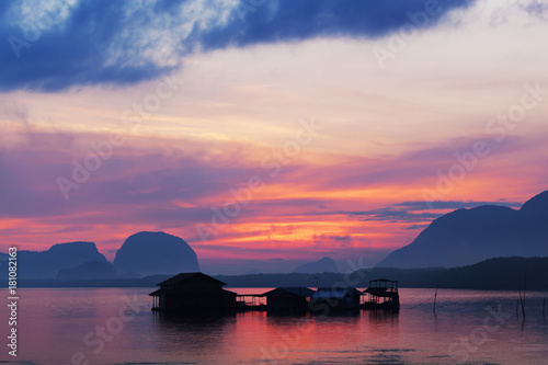 Beautiful sunrise landscape view of Samchong-tai in Phang-Nga,Thailand.