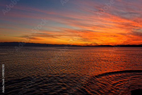 Dark Vibrant Sunset Over Victoria  British Columbia  Canada  in the fall.