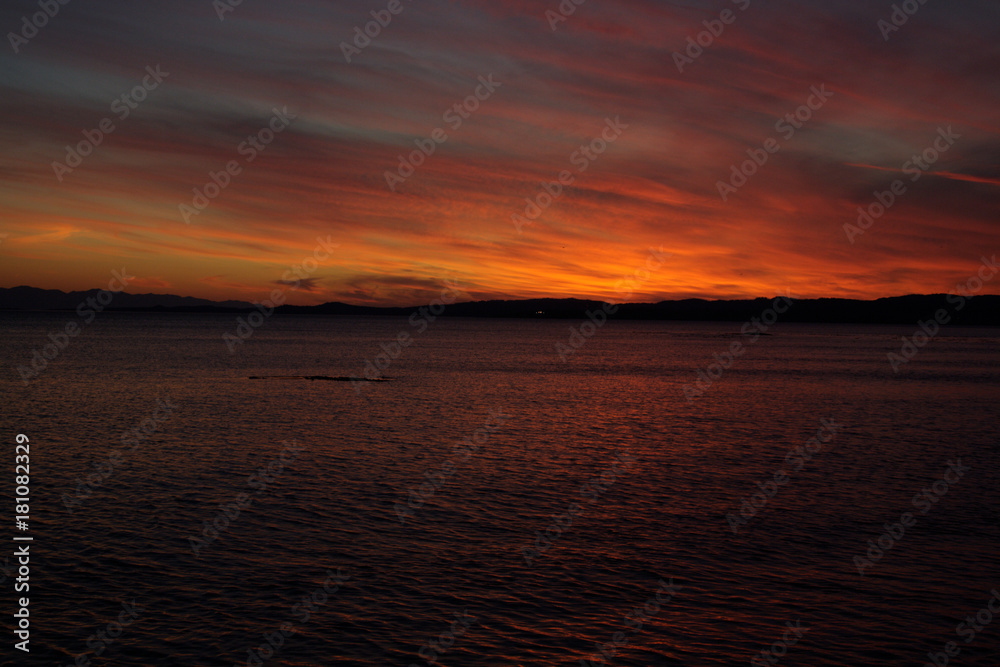 Dark Vibrant Sunset Over Victoria, British Columbia, Canada, in the fall.