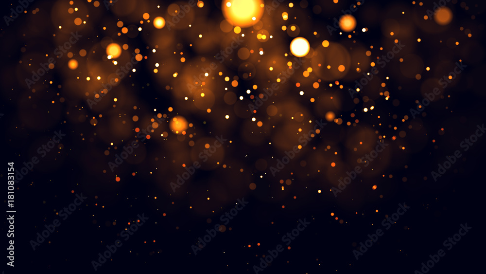 Gold abstract bokeh background. real backlit dust particles with real