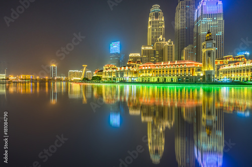 urban skyline and modern buildings at night  cityscape of China.
