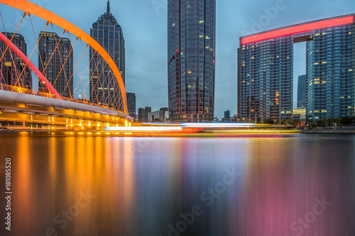 urban skyline and modern buildings at night, cityscape of China.