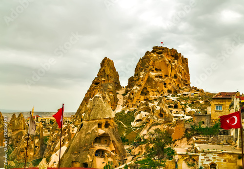 castle in rock formation. Cappadocia. Nevsehir Province. Turkey
