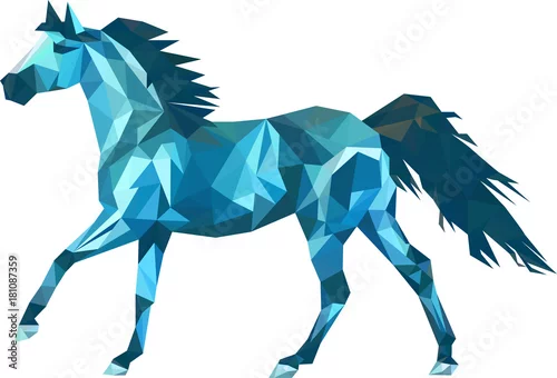 Naklejka na ścianę Koń trójkąt wektor Streszczenie konia o geometrycznych kształtach. Znak niebieskiego konia. Zasłona. Gradient.
