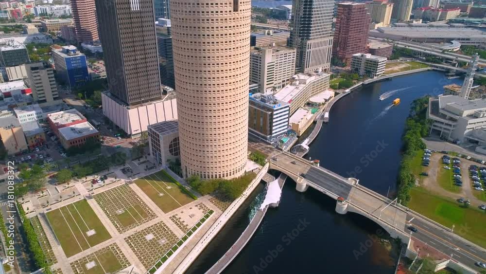 Aerial video Tampa greenway bike path on the riverwalk