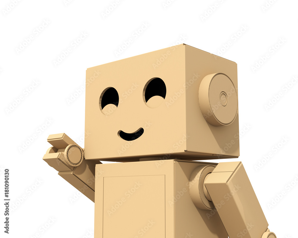 Cartoon Character Cute Cardboard Robot isolated on white background. 3D  rendering image. Stock Illustration | Adobe Stock