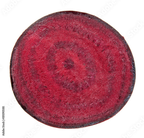 Fotografie Raw beetroot cut in half inside cross section isolated on white background
