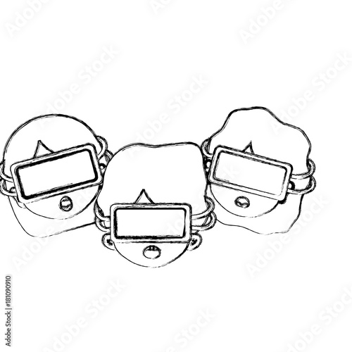 figure children with 3d glasses technology object