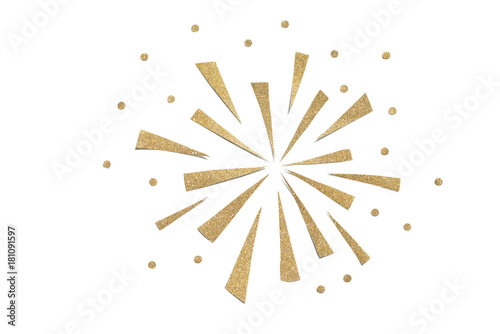 Gold glitter firework paper cut on white background