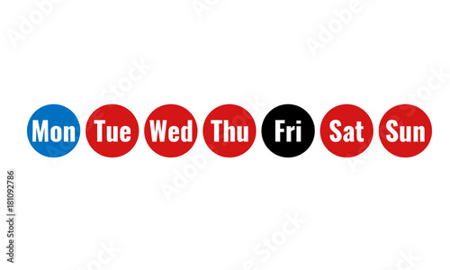 week days round icons, black friday and cyber monday