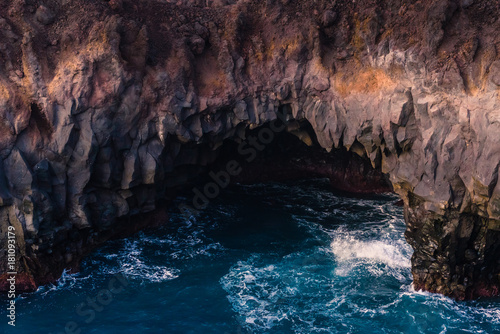 Stunningly beautiful lava caves and cliffs in Los Hervideros after sunset. Lanzarote. Canary Islands. Spain