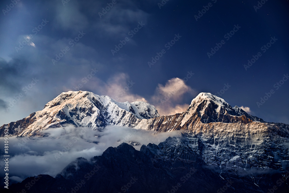Himalayas snow peak at sunset