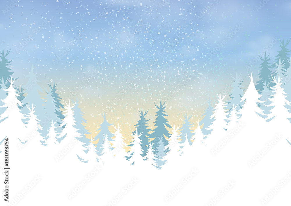 Pine forest on winter season landscape background.For merry christmas and happy new year.Vector illustration.