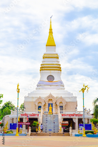 View of Wat Phra That La Nong Nongkhai landmark of Thailand and Vientiane (Wat Phra That Khlang Nam) near Mae Nam Khong River and Lao PDR. photo