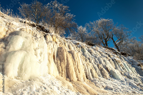 Sunny day in winter. Icing ...