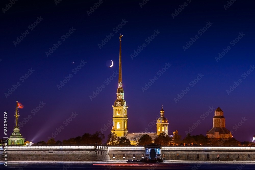 Petersburg Russia. Peter and Paul Fortress at night.