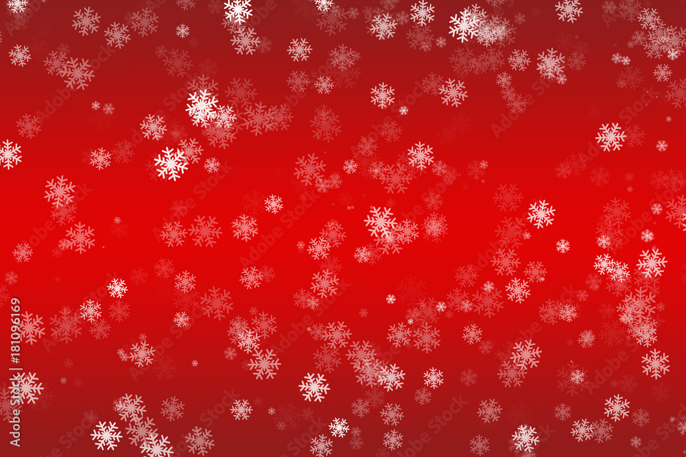 Falling snowflakes on a red background