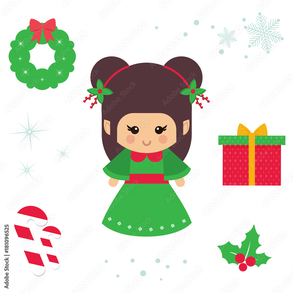 Fototapeta premium cartoon cute elf christmas illustration