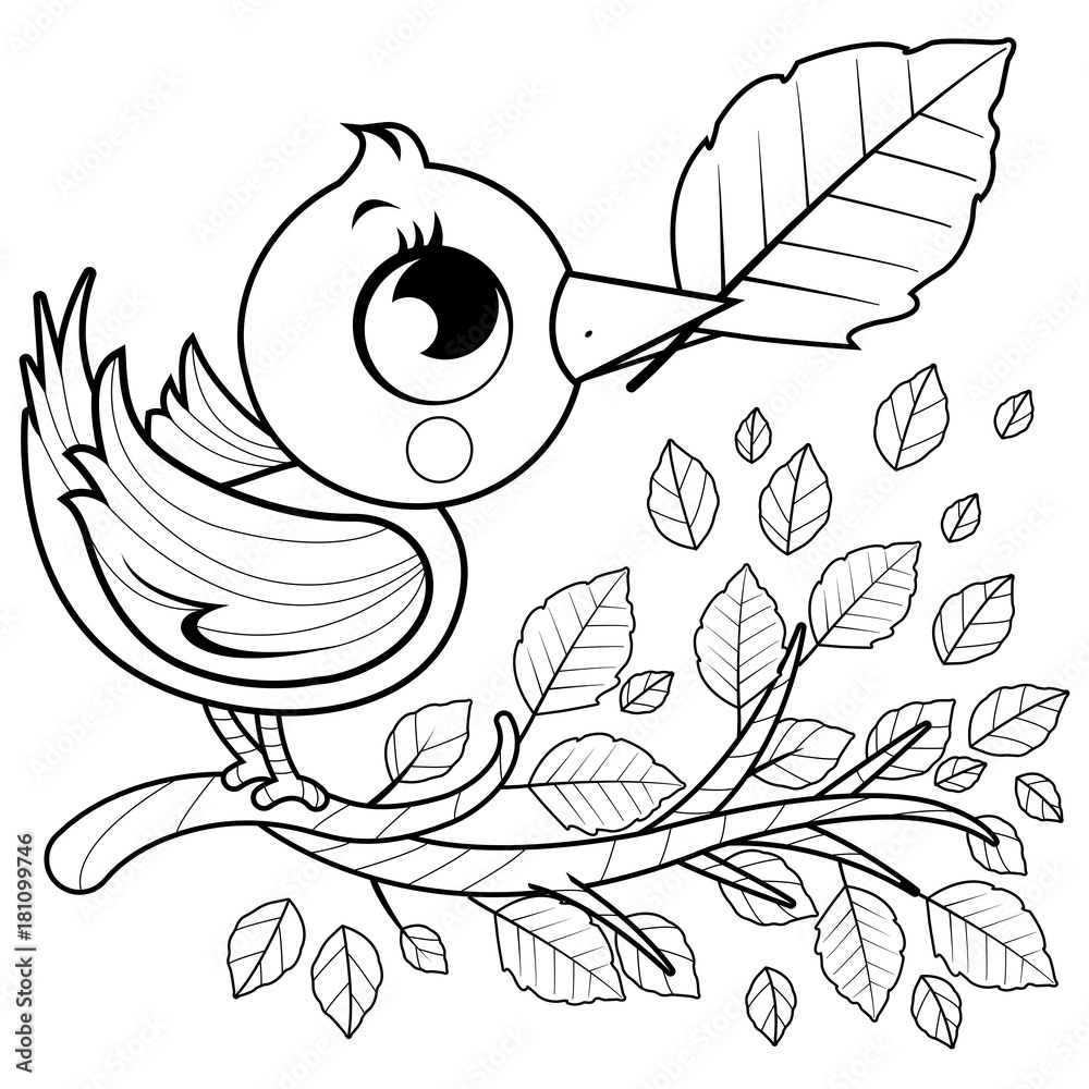 Bird Sitting On A Tree Branch. Ink Black And White Drawing Stock Photo,  Picture and Royalty Free Image. Image 133162676.