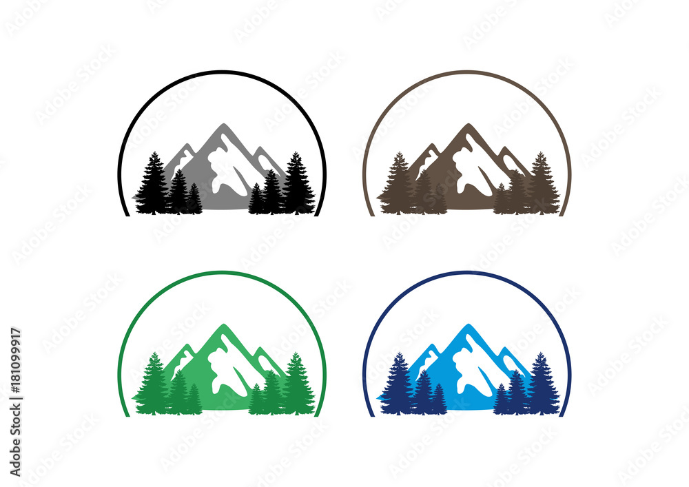 Circle Mountain and Pine Tree Nature logo Stock Vector | Adobe Stock