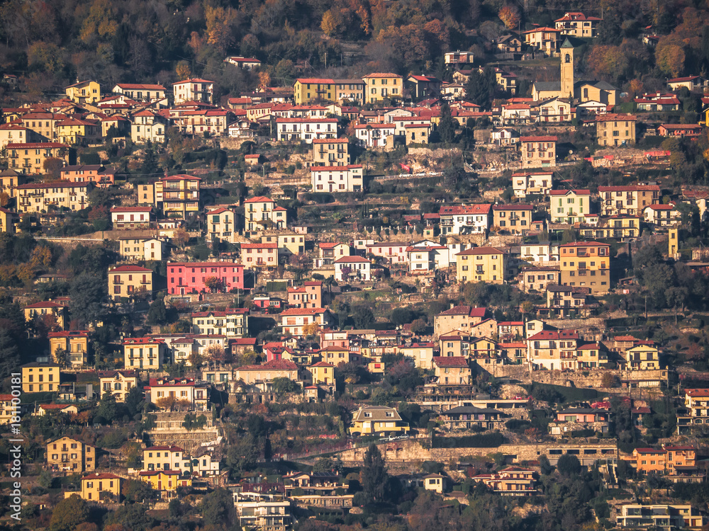 a village of Lake Como,Italy, lit by the rays of the sun in the afternoon