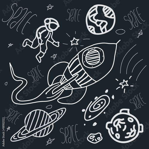  drawing doodle handwriting of star planet and space