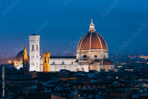 panoramic view of florence city at night, italy
