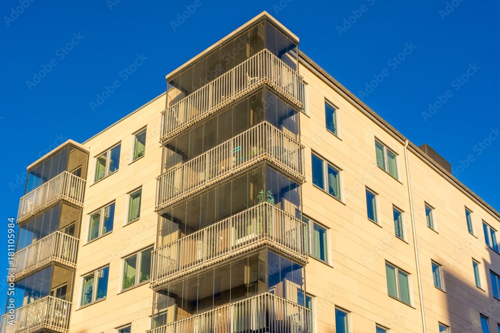 Modern Luxury Apartment Building Blue Sky Facade Home Residential Structure Balconies