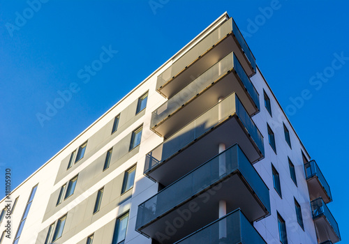 Modern Apartment Building Blue Sky Facade Luxury Home Residential Structure Copy Space