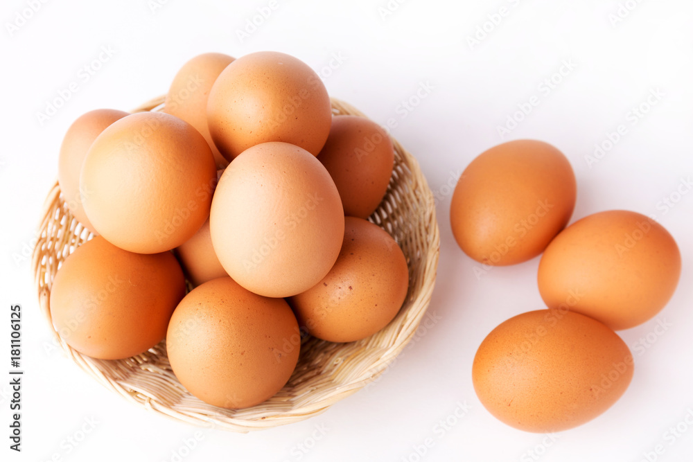 Top view Eggs in the basket on White Background Top view Eggs in the basket on White Background