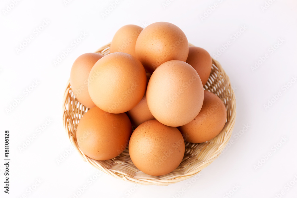 Top view Eggs in the basket on White Background Top view Eggs in the basket on White Background