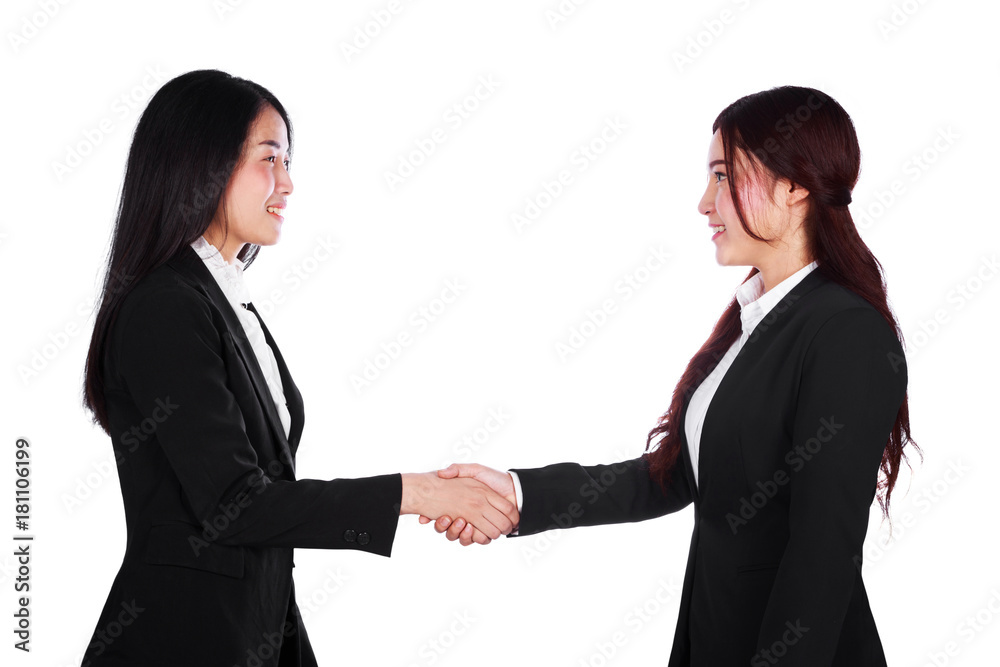 two business woman shaking hands isolated on white background two business woman shaking hands isolated on white background