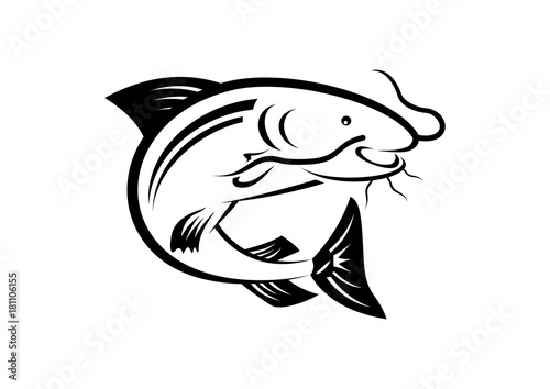 Unique Catfish with Mustache Illustration Silhouette Logo