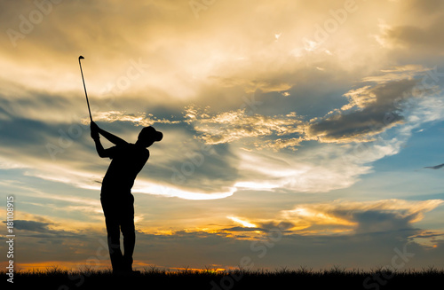 silhouette golfer playing golf during beautiful sunset © Satit _Srihin