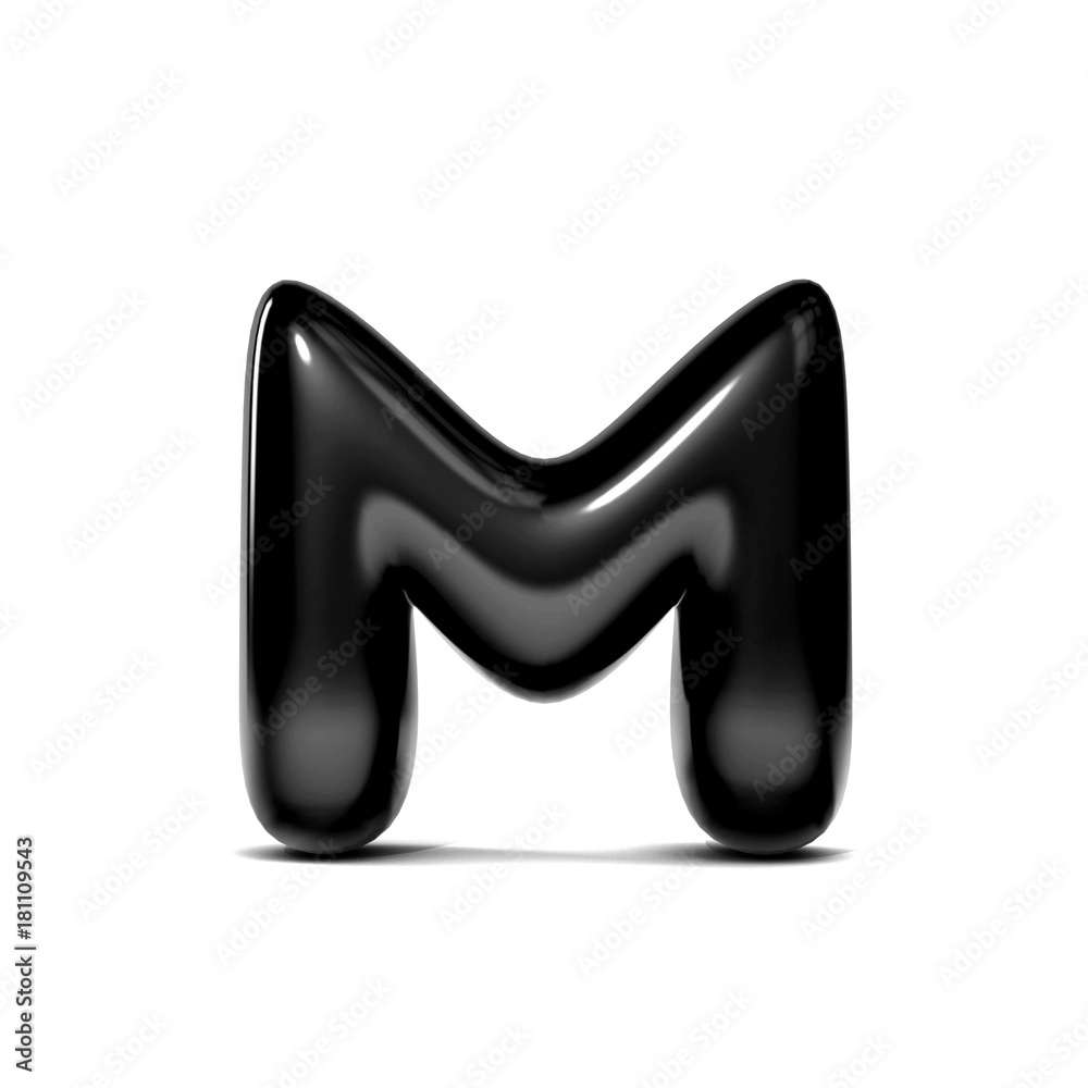 glossy letter M bubble font isolated on white background. 3D Rendering