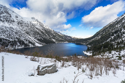 Eye of the Sea lake in Tatra mountains at winter, Poland
