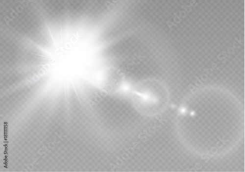 Vector transparent sunlight special lens flare light effect. Sun flash with rays and spotlight.