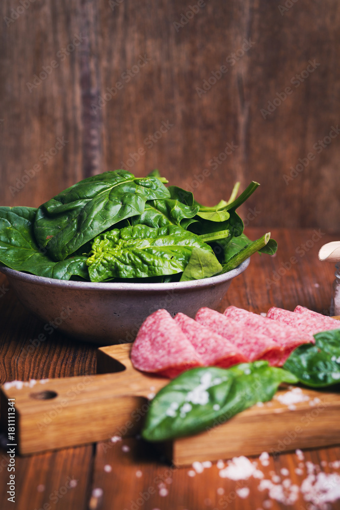 sausage with fresh spinach sausage with fresh spinach