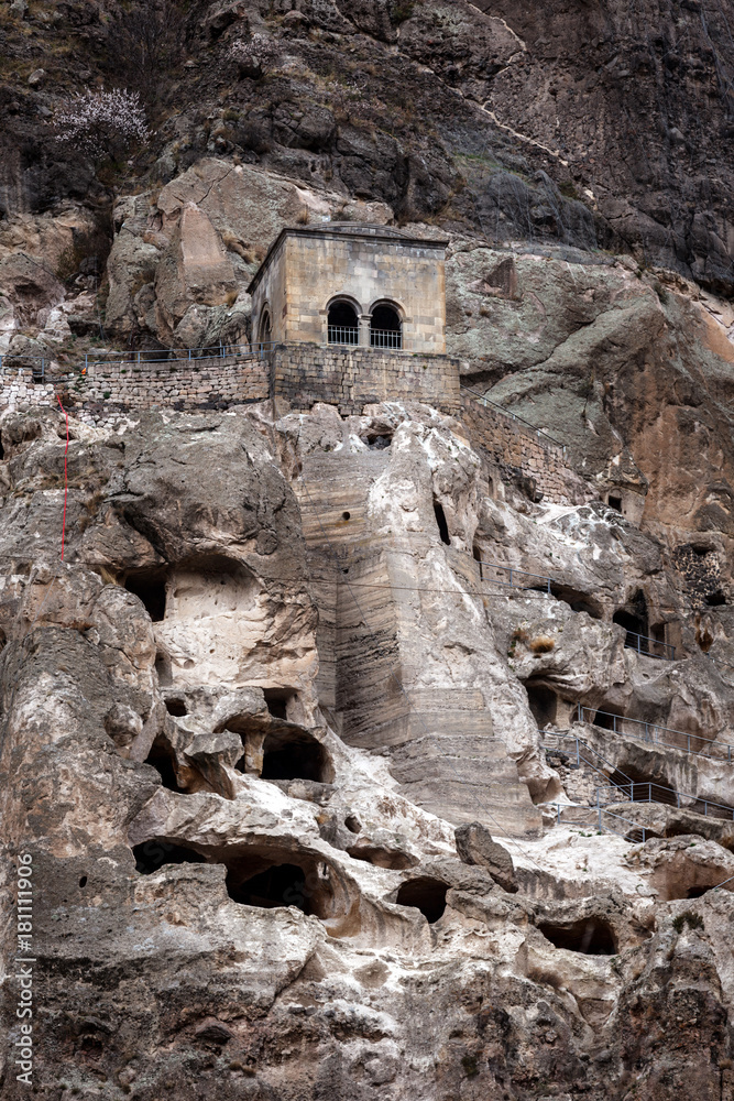 Church close up in Vardzia cave city-monastery in the Erusheti Mountain, Georgia