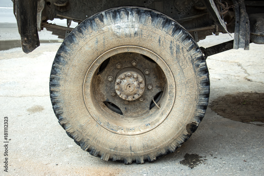 Dirty wheel of a lorry