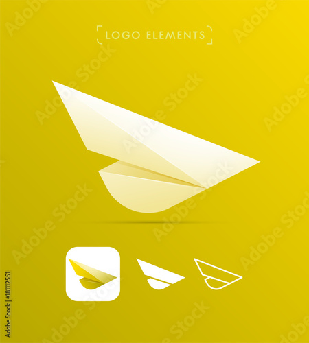 Airplane wing logo template. Vector abstract material design, flat, line-art style