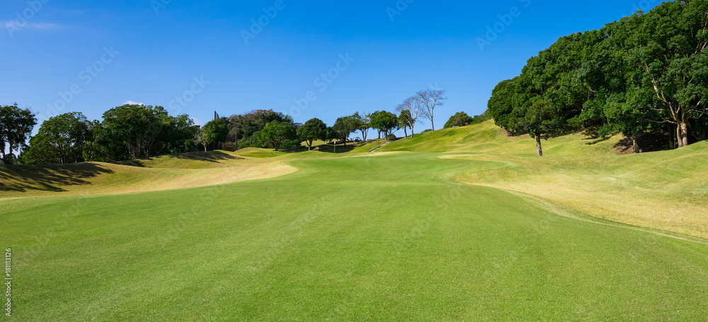 Panorama view of Golf Course where the turf is beautiful and green in Chiba Prefecture, Japan. Golf is a sport to play on the turf