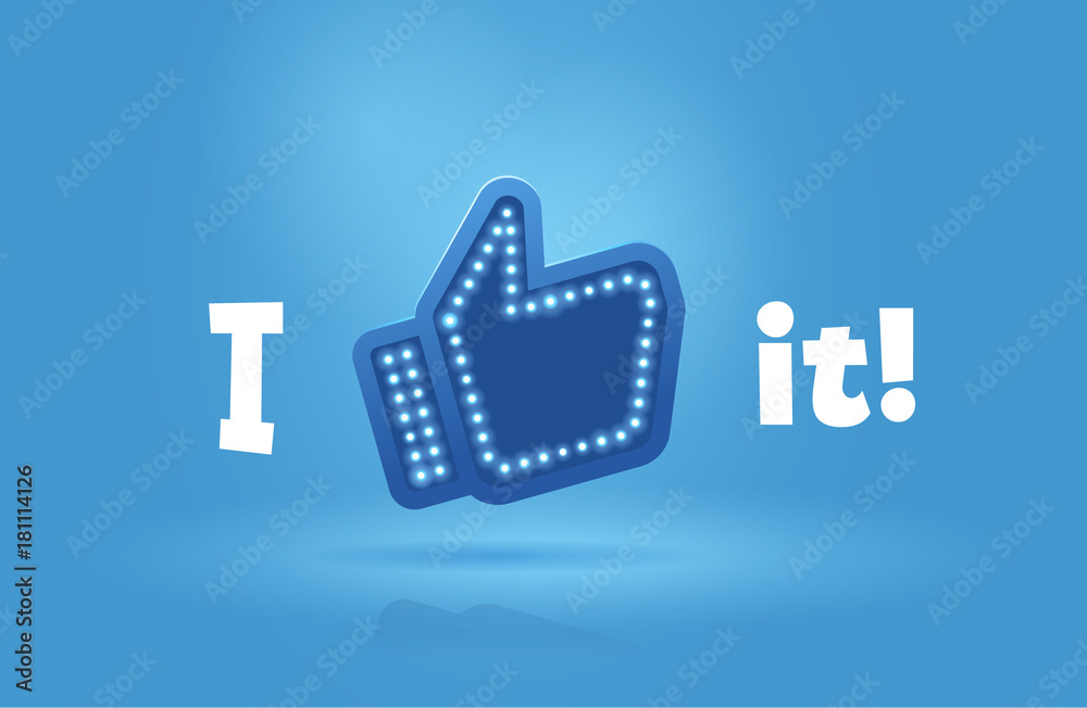Icon like social network. Hand, big finger up on blue background. I like it! Icon like social network. Hand, big finger up on blue background. I like it!