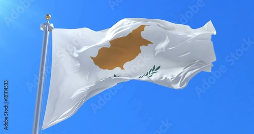 Cyprus flag waving at wind with blue sky, loop photo
