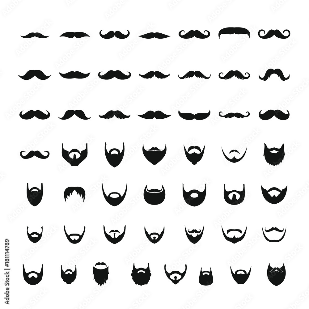 Mustache and beard icons set, simple style Mustache and beard icons set, simple style